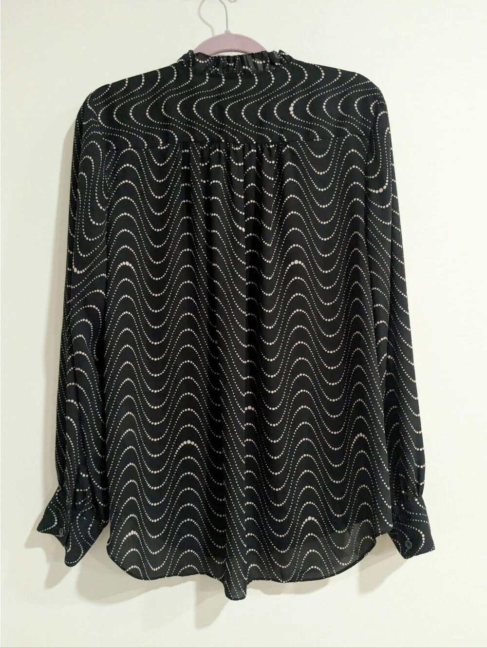 NEW Kate Spade Black Wavy Dot Ruffle-Trim Blouse